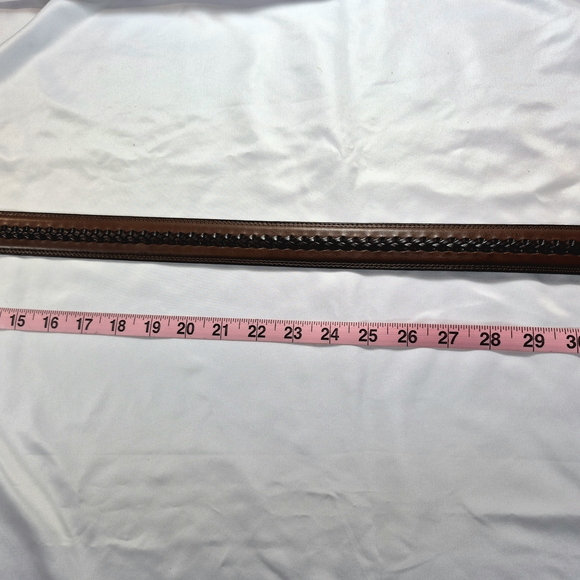 Men's Leather Western Style Belt Brown Black Stitching Silver Buckle Size 42 - Picture 8 of 14